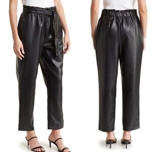 Avec Les Filles Black Faux Leather Paperbag Waist Pants